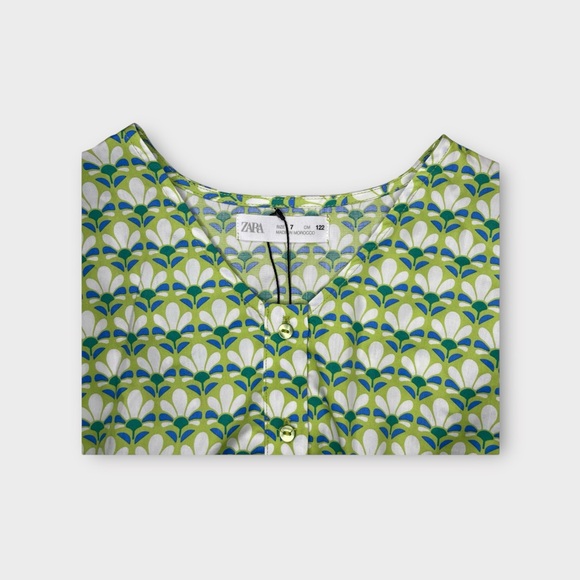 Zara Geometric Green Poplin Top - Picture 5 of 7